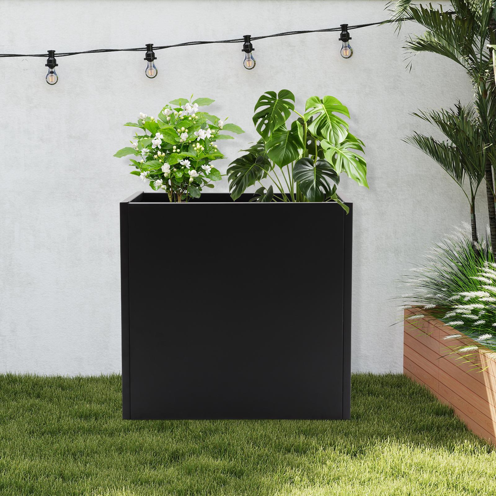 Прямоугольный металлический ящик для растений 28x12x28 дюймов, стальной ящик для растений со съемной вставной полкой, отдельно стоящий для садов, дворов