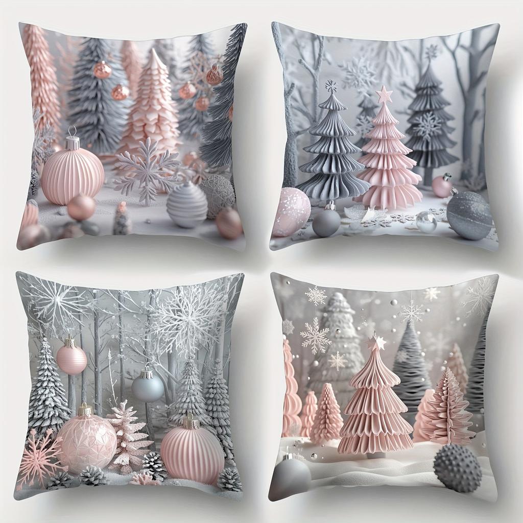 Růžové a šedé povlaky na polštáře s vánočním potiskem: Slavnostní dekorace pro váš domov pohovky, povlaky na polštáře do ložnice, sváteční dárky