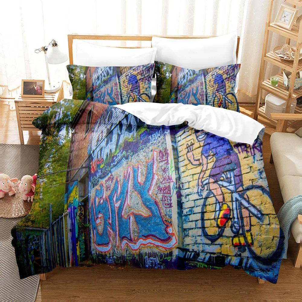 

Graffiti Duvet Cover Kid Boys Youth Modern Wall Urban Street Art Painting Polyester Set King Queen Size Bedding Set Pillowcases 70x133cm 2pcs