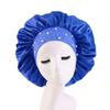 Women Bonnet Cap Solid Color Faux Pearls Rhinestone Elastic Band Bouffant Hat for Hair Salon