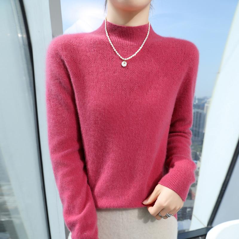 DAFIFY Women's Fashion Casual Fall Winter Solid Color Print Long Sleeve Half Turtleneck Sweaters