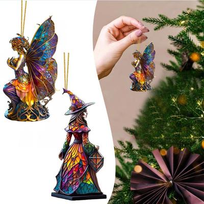 1Pc Halloween Witch Pendant For Car Decor Hangable Acrylic Pendant Car Decorative Witch Charm For Rearview Mirror Door Window Wholesale