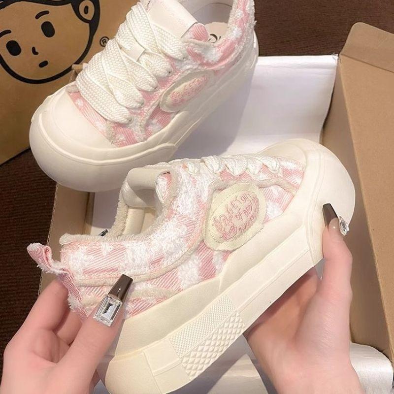 Cloud Huhu Damenschuhe 2025 Neu Dicksohlige Schuhe mit runder Spitze Design Canvas Freizeitschuhe