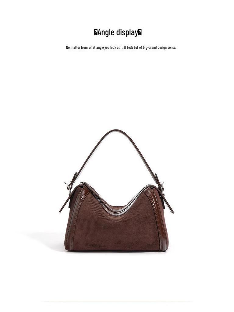 2025 Simple Textured Cowhide Boston Crossbody Bag with Niche Design