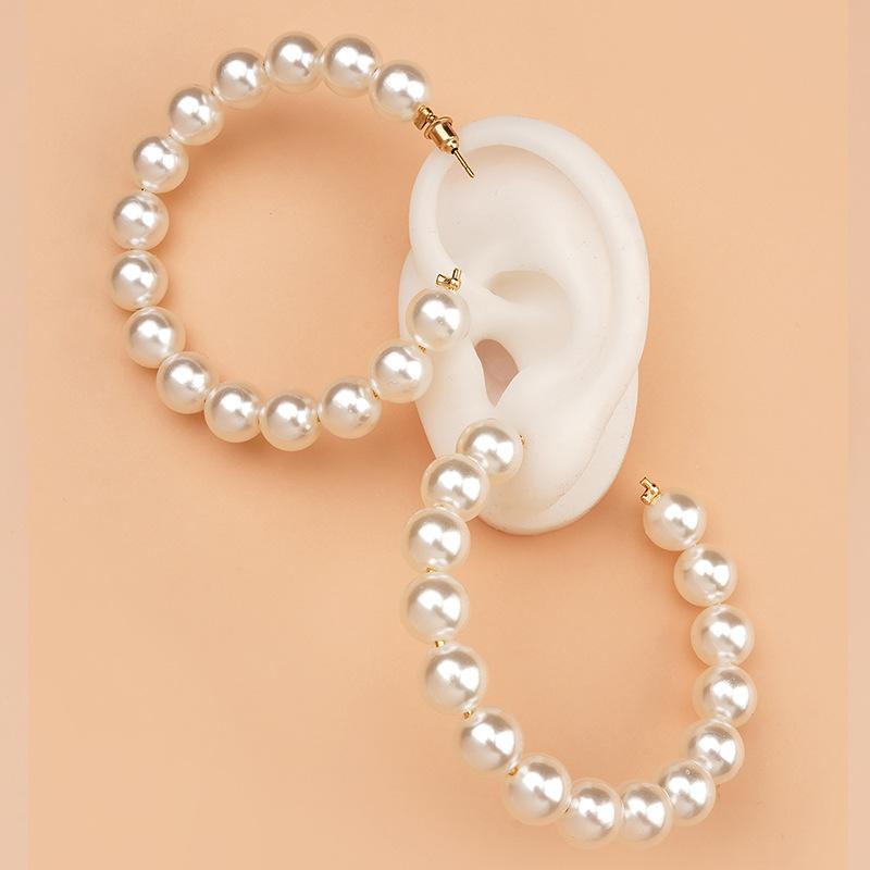 European and American Large Circle Pearl Earrings Women's Korean Versatile Exaggerated Circle Pearl Earrings