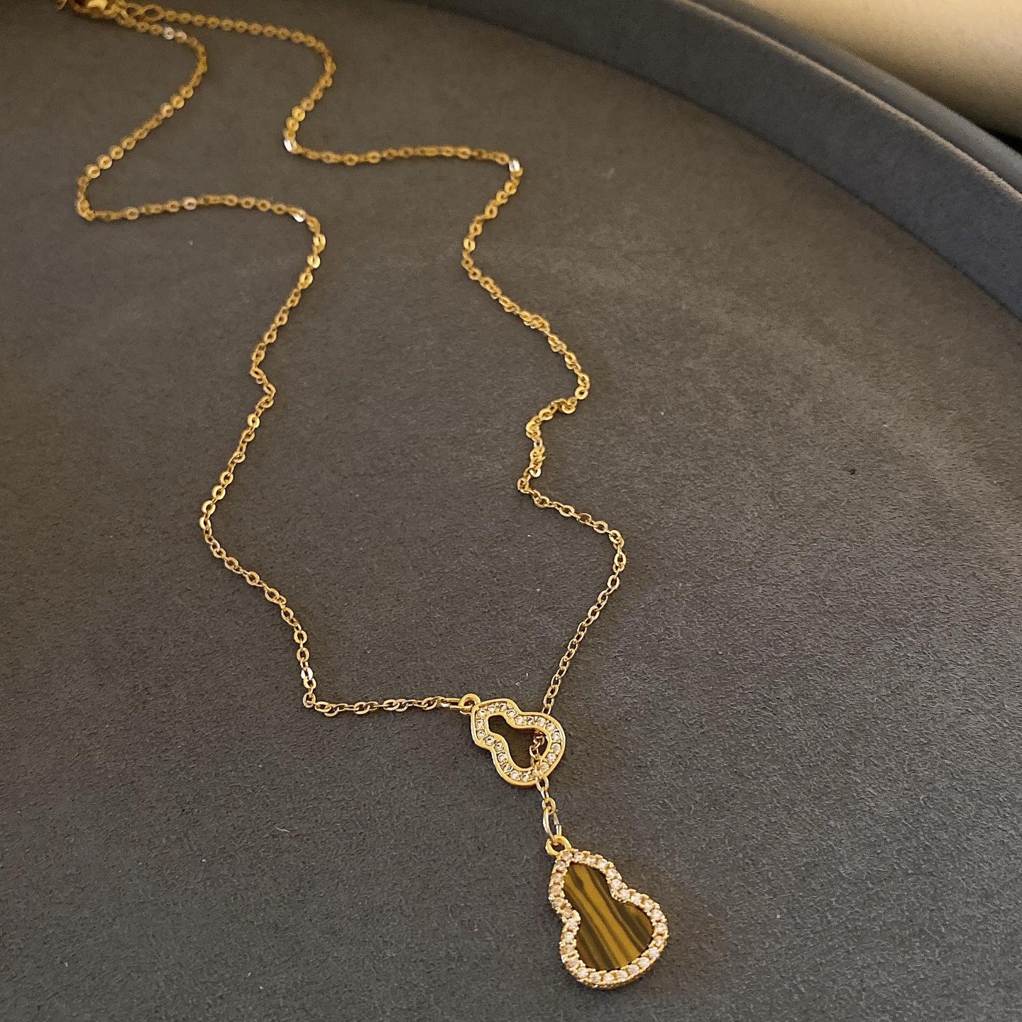 18K real gold electroplated zircon gourd necklace new Chinese retro sweater chain necklace
