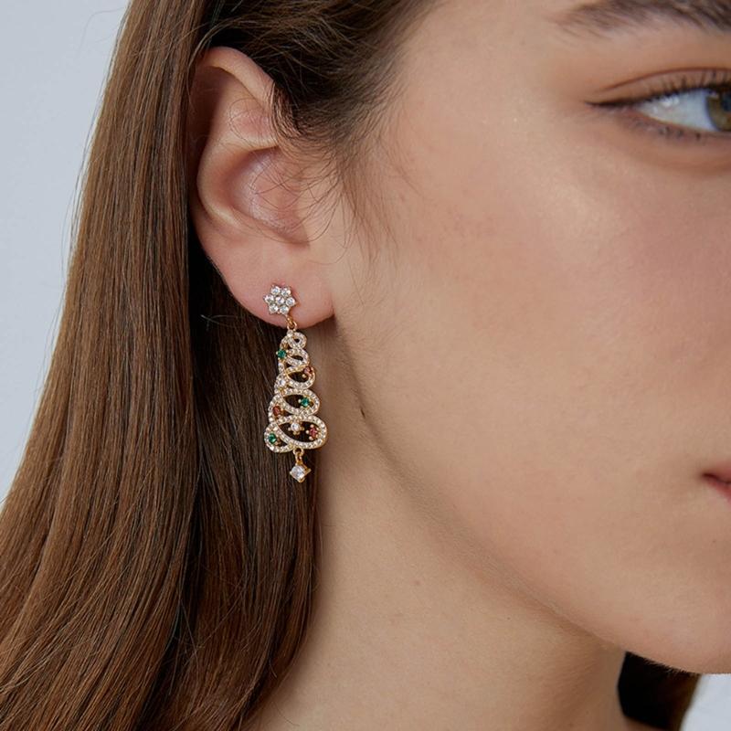 Korean Zircon Christmas Tree Earrings Rhinestone Crystal Star Drop Earring Gift