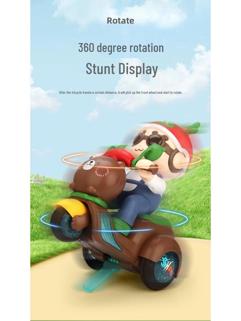 Cute Bear Stunt Tricycle: 360° Rotating Electric Toy with Lights & Music for Children Ages 1-3
