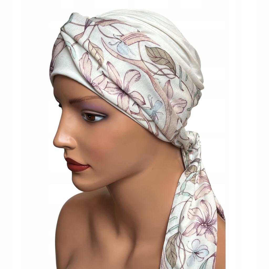 Dámský jarní turban Lena Ecru-419 Měkký šátek také po chemoterapii