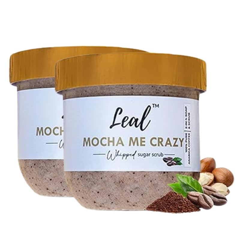 

Leal Cosmetics Взбитый скраб для лица и тела - 200 г (Мокко, я схожу с ума) | Эксфолиатор 2 в 1 Кофейно-сахарный скраб и мыло для удаления омертвевшей кожи, следов загара - Упаковка