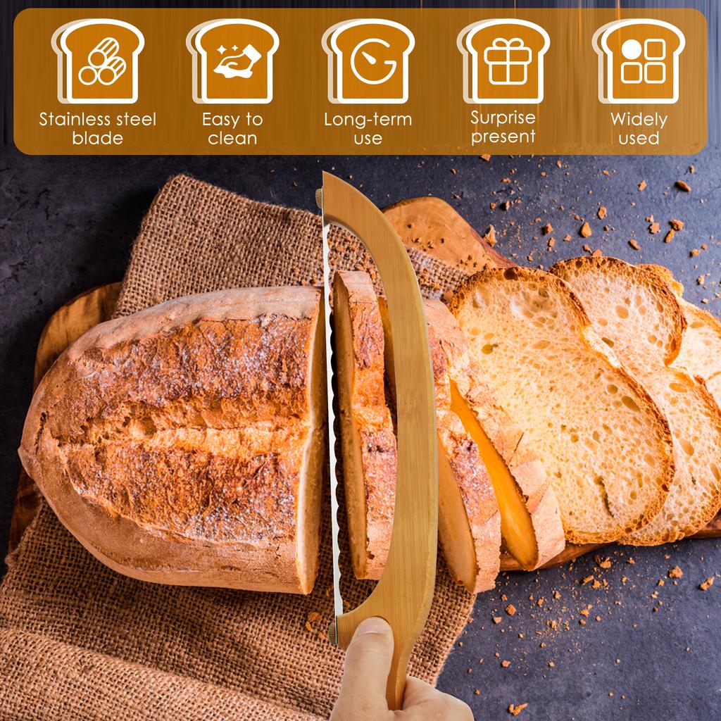 Wooden Bread Bow Knife Bow Bread Knife for Sourdough with Wooden Handle Bread Slicer for Homemade Bread Sourdough Bread Cutter