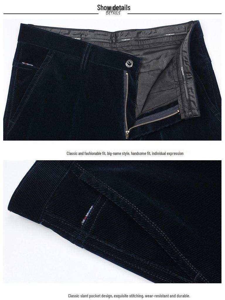 Men's Autumn/Winter Thickened Velvet Corduroy Pants - Middle-Aged & Elderly Casual Loose Fit.