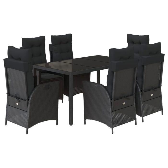 VidaXL Garden Dining Set Cushions 7pcs Black Wicker 3213072