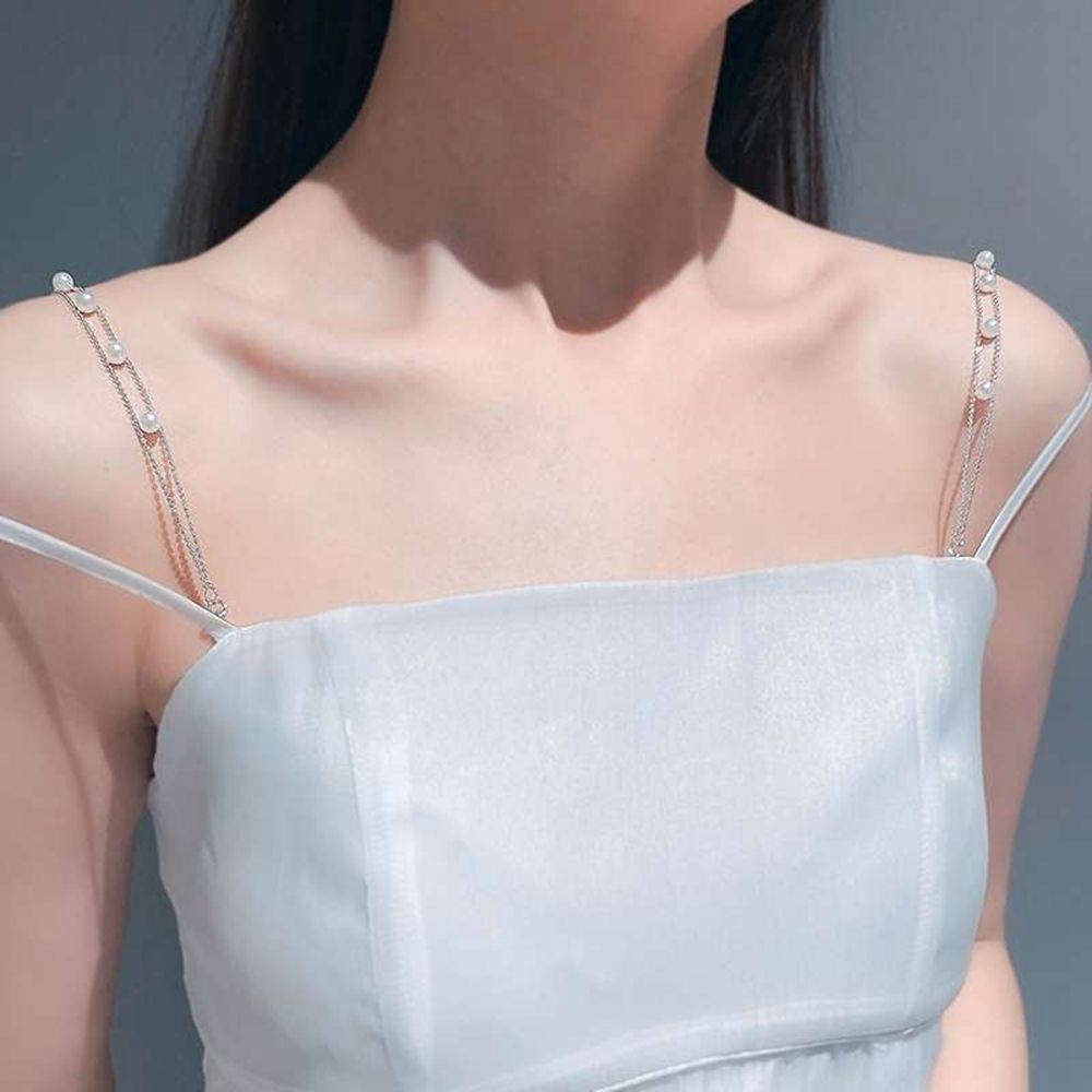 Metal Chain Summer Wedding Women Bra Belt Pearl Shoulder Strap Bra Accessories Brassiere Straps