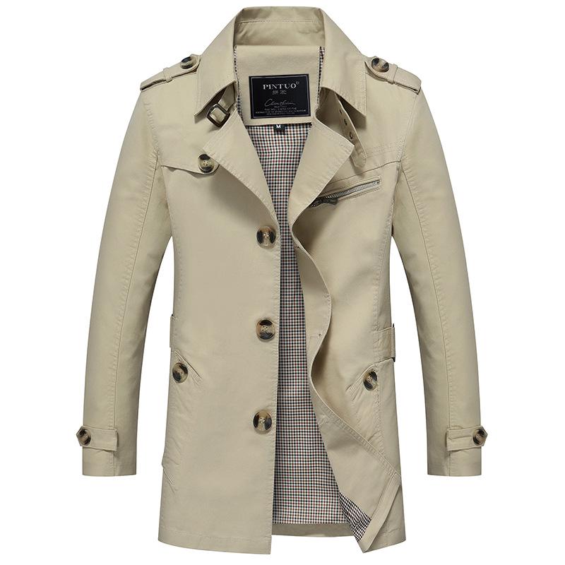 

2026 Men s Pure Cotton Mid-Length Casual Trench Coat, Plus Size Jacket, Work Overcoat M легкие хаки