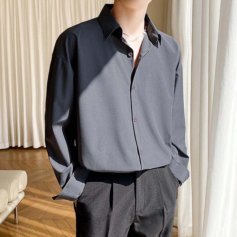 Autumn Men's Long Sleeve Shirts Fashion Korean Baggy No-iron Business Casual Elasticity Lapel Collar Shirt