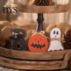 Seasonal Room Decor 3 Pcs Halloween Indoor Table Decoration, Cute Ghost Wooden Sign with Jute Rope, Rustic Ornaments Farmhouse BOO Block for