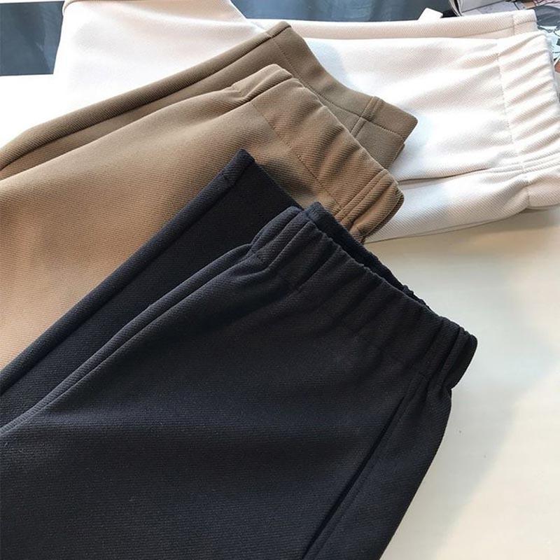 Pants for Women Plus Size Thickened Stretchy Elastic High Waist Long Trousers Solid Colour Fleece Casual Wide Leg Pants