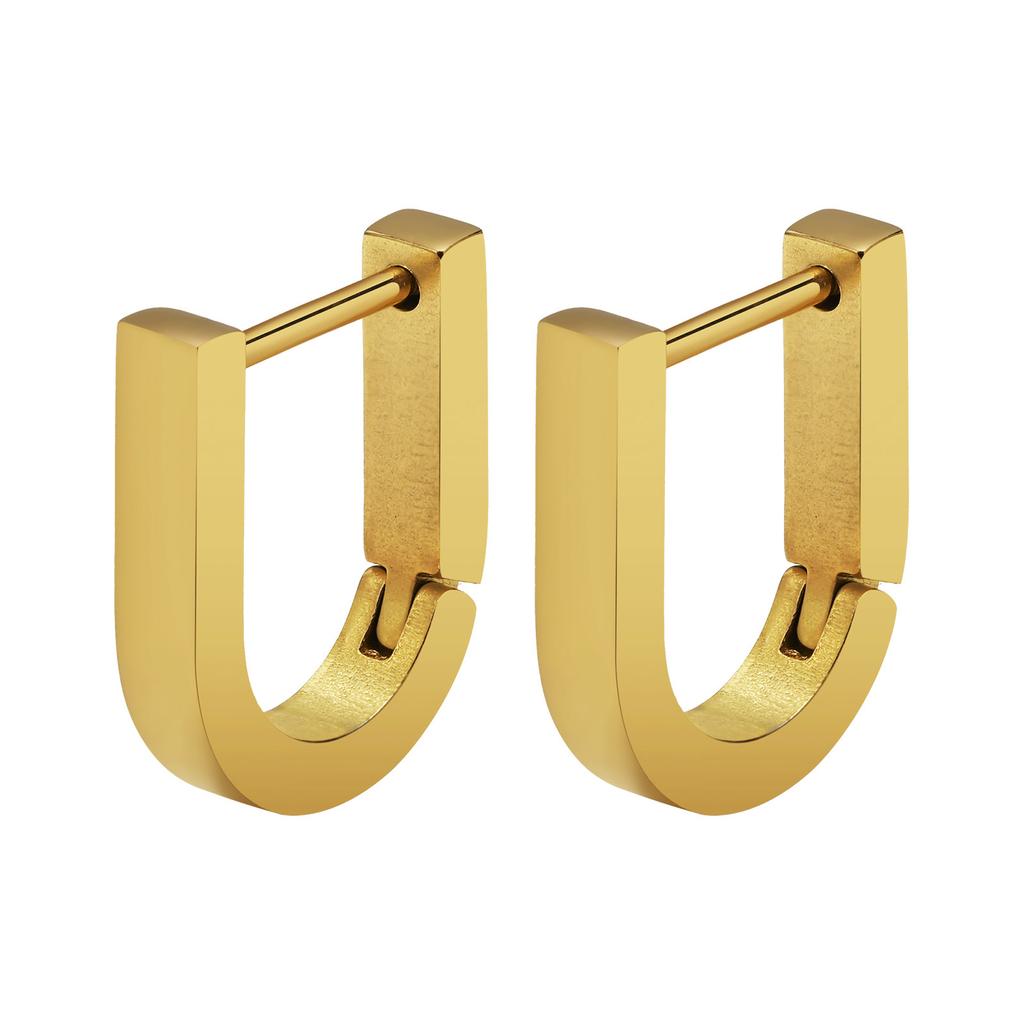 New Stainless Steel Gold Color Geometric Square Hoop Earrings for Women, Minimalist Chic Metal Ear Clip Gifts Trendy Jewelry
