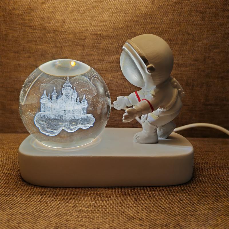 Astronaut Creativ 3D Minge de Cristal Led Lumină de noapte pentru Dormitor Copii Planetă Spațiu Lampă Sistem Solar USB Cadou de Crăciun pentru copii