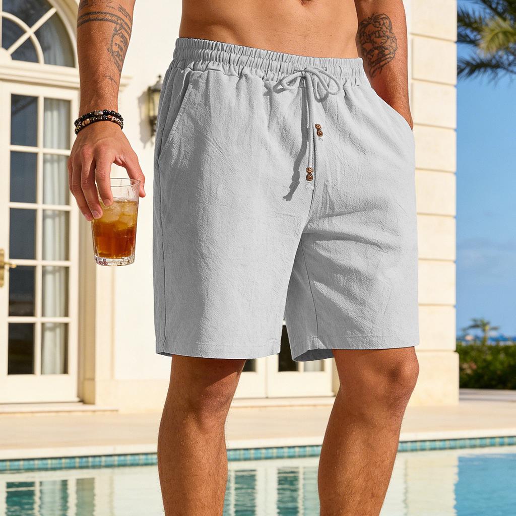Men's Casual Shorts Cotton Elastic Waist Shorts Drawstring Summer Lightweight Shorts for Men Linen Casual Beach Vacation Yoga Golf Shorts with Pockets