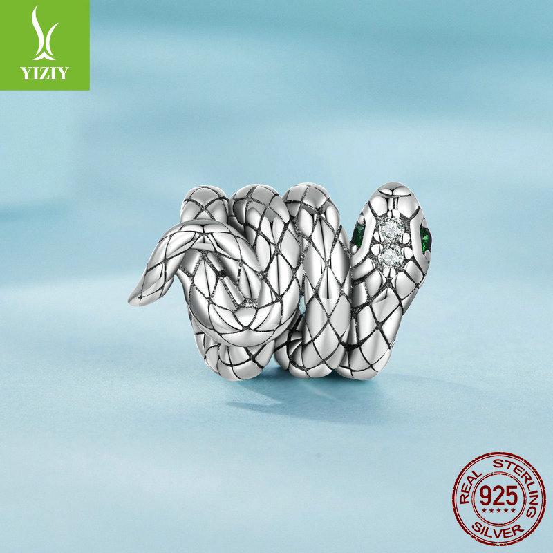 S925 Sterling Silver Coiled Snake Beads: Retro Dark Style DIY European & American Scattered Beads