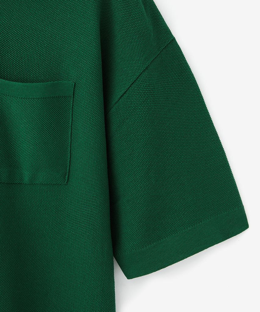 Blond9 Cotton Collared Short Sleeve Zip-Up_Forest Green