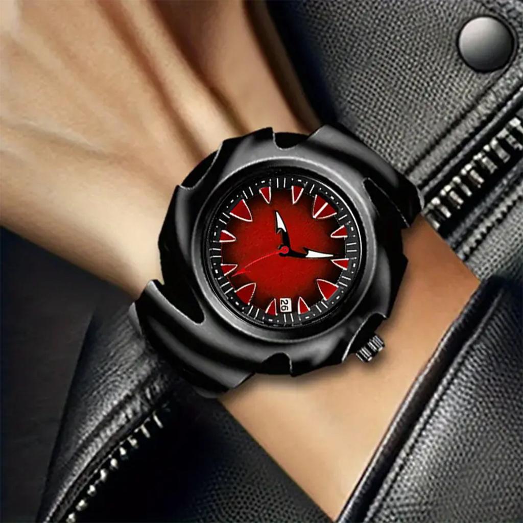 Men's Watch Authentic Light Luxury Original Alien Blade Steel Belt Black Red Contrast Creative Male Fashion Quartz Watches Gift