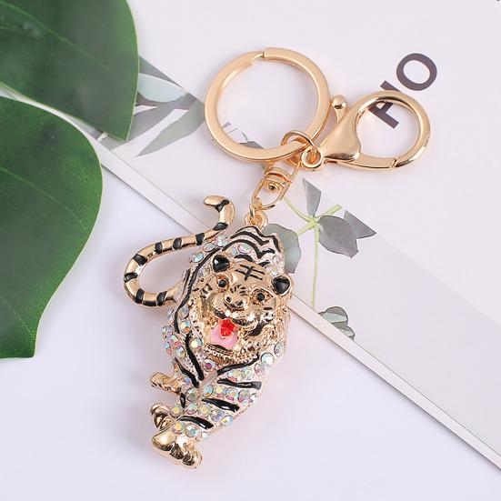 Keychain Pendant Sparkling Rhinestones Tiger Shape Charm Key Chain Strong Lobster Clasp Multi-Functional Key Holder