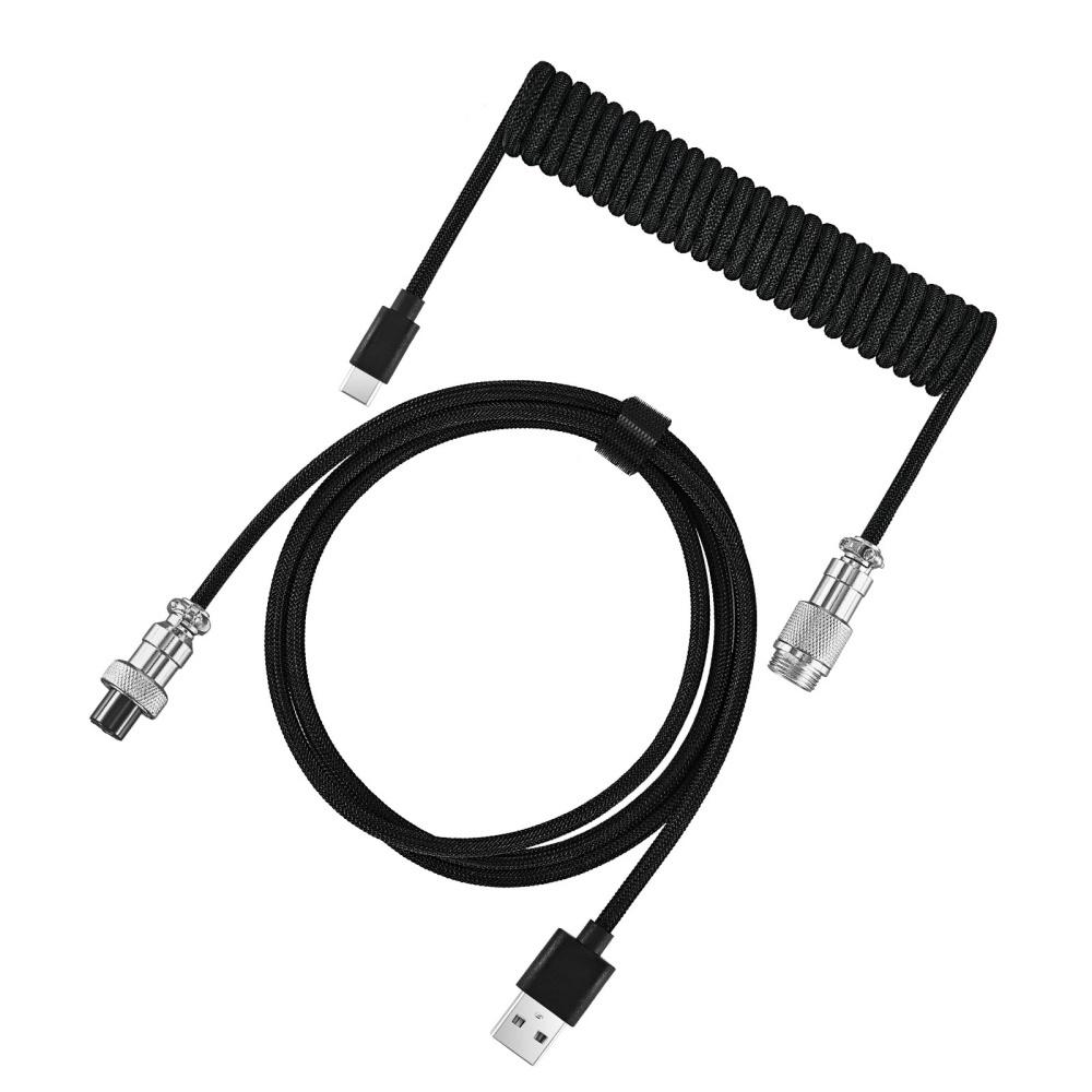 USB Type C Mechanical Keyboard Coiled Cable Hardware Linker Computer Aviation Mechanical Cable Spiral Gaming USB Keyboard Cable