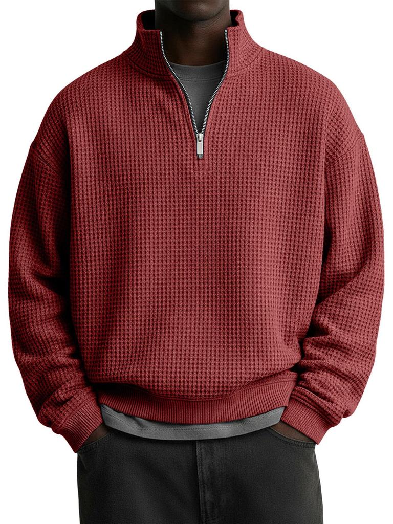 2025 EU Cross-border Men's Casual Half-Zip Hoodie | Autumn/Winter Waffle Knit Polo Shirt