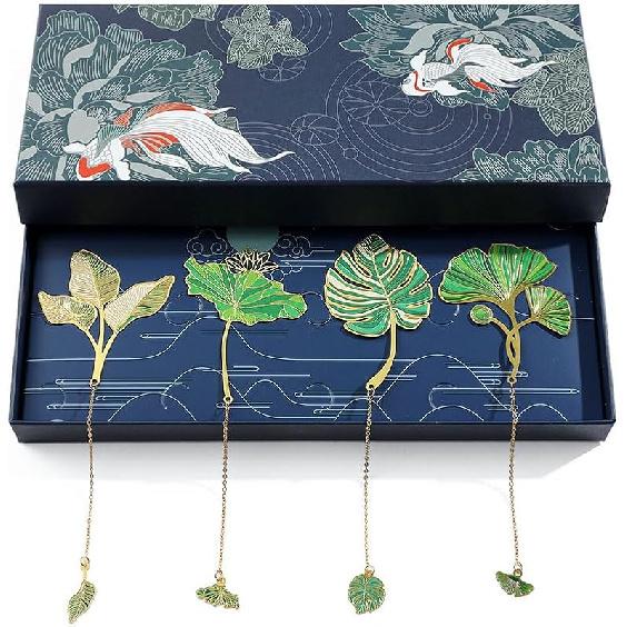 Ancient Chinese Palace Art Bookmarks, Cat Carp Flying Crane Lotus Bookmarks with Tassels, Boxed Gifts for Book Lovers Collection