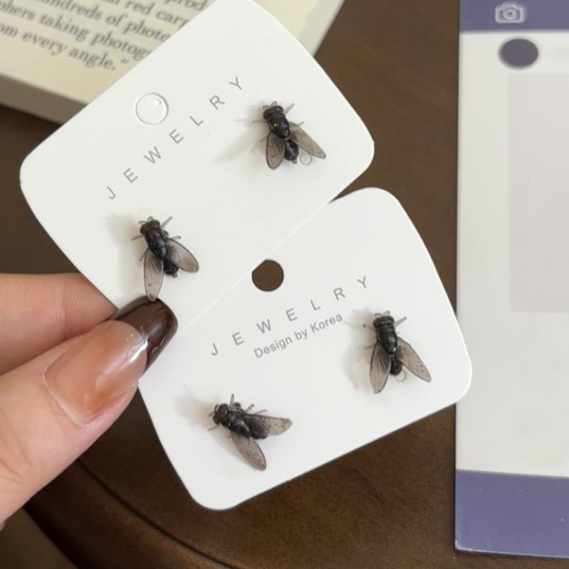 Orecchini Astratti Creativi a Forma di Mosca per Donna Divertenti Simulazione Orecchini a Bottone Gioielli da Festa Regalo per Amici
