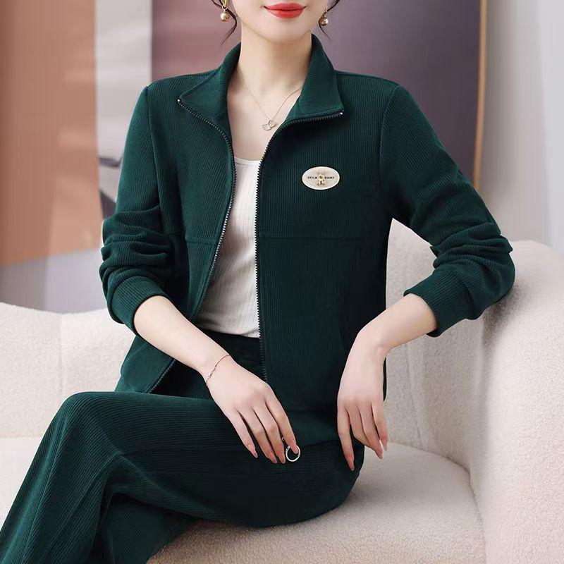 

Spring New Arrival: Mother s Casual Two-Piece Suit – Lapel Jacket and Long-Sleeved Top with Long Pants for Middle-Aged and Elderly Women 3XL (125-135 Jin)