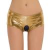 Women's Metallic Faux Leather Open Crotch Boyshorts Underwear Stretchy Low Waist Lingerie Panties for Intimate Wear