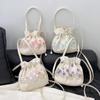 2024 New Simple Nylon Embroidered Flower Portable Commuter Bucket Bag Guofeng Shoulder Messenger Bag