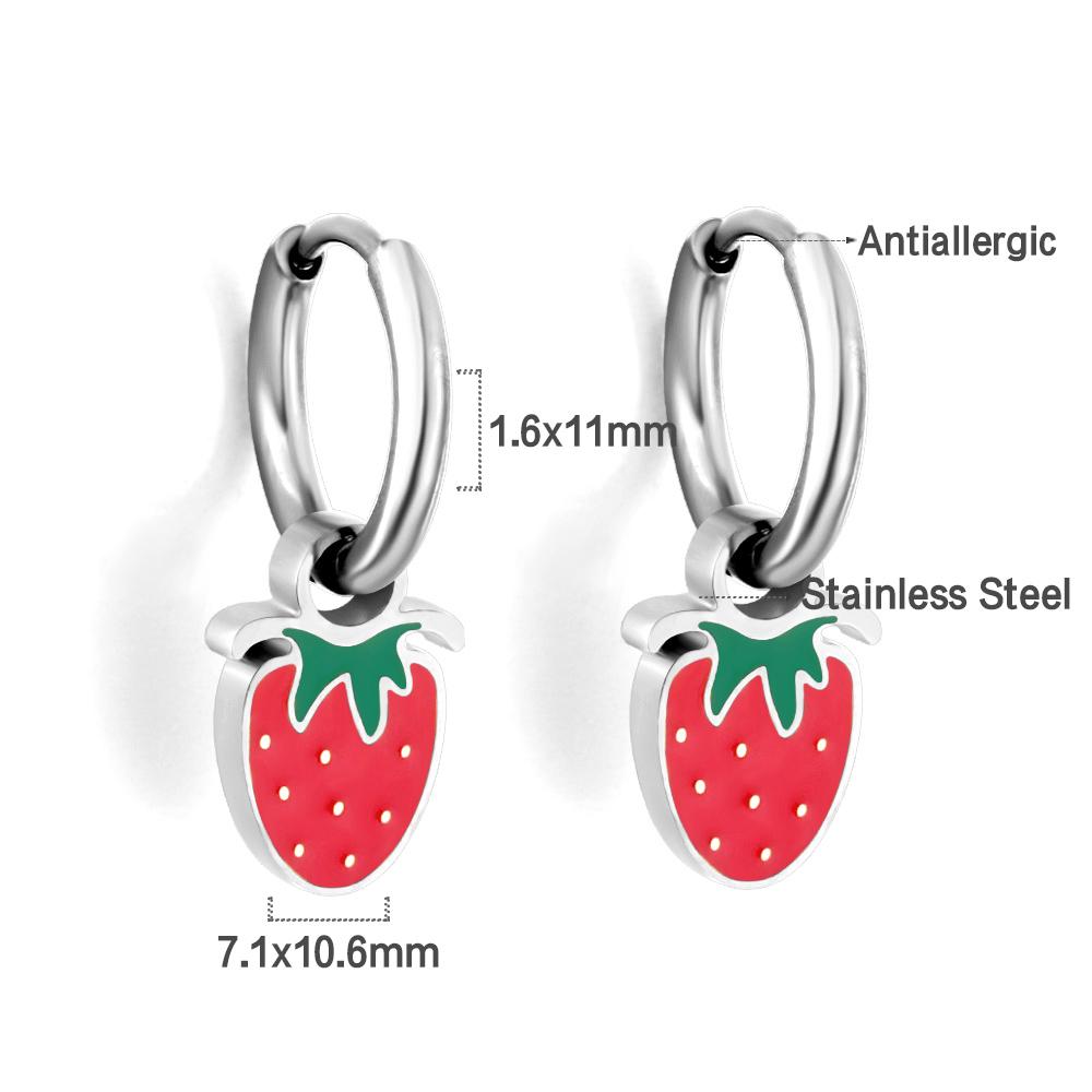 LUXUKISSKIDS Erdbeer-Anhänger Schmuck Ohrringe Süße Rote Kirsch-Tropfen Anhänger für Mädchen/Frauen Stahl Früchte Zubehör Geschenke