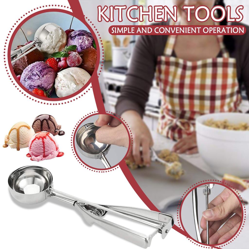 3pc Ice Spoon Stainless Steel Spring Handle Masher Cookie Scoop Ball Digger 4cm/5cm/6cm