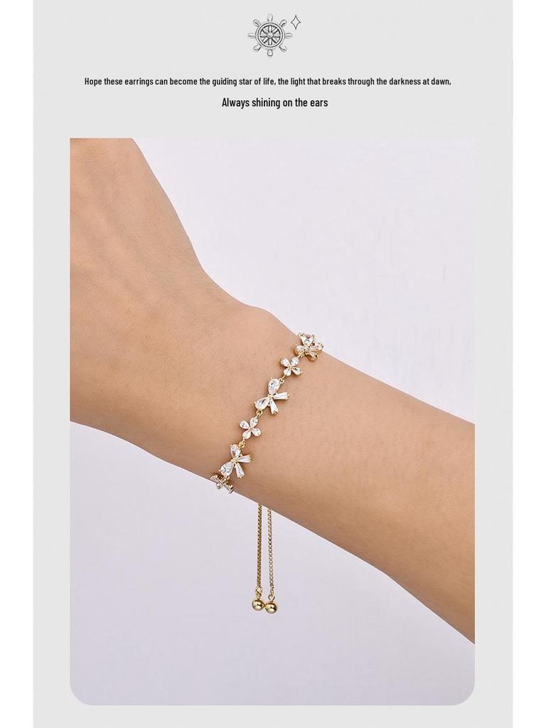 Shiny Bow Zirconia Adjustable Bracelet – Fashionable Women's Gift