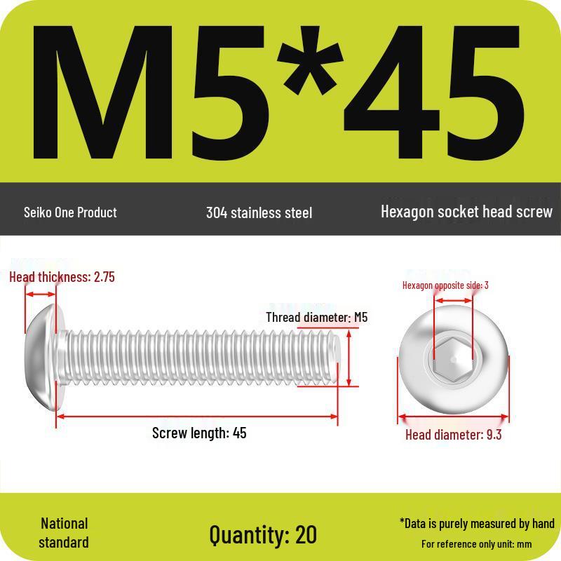 304 Stainless Steel Pan, Half, and Round Head Hexagon Screws (M2-M12)