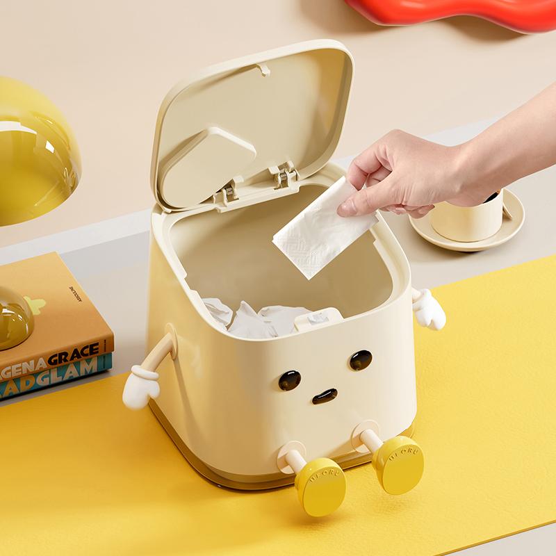 Desktop Trash Can Advanced Sense Pressing Spring Lid Paper Basket Large Capacity Waterproof Office Garbage Can With Lid