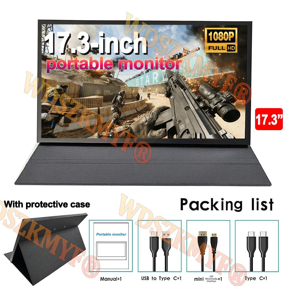 17.3 Inch Portable Monitor With Protective Case IPS Monitor Extend Mode USB-C MINI-HDMI For Laptop Xbox Switch PC Gammer Screen