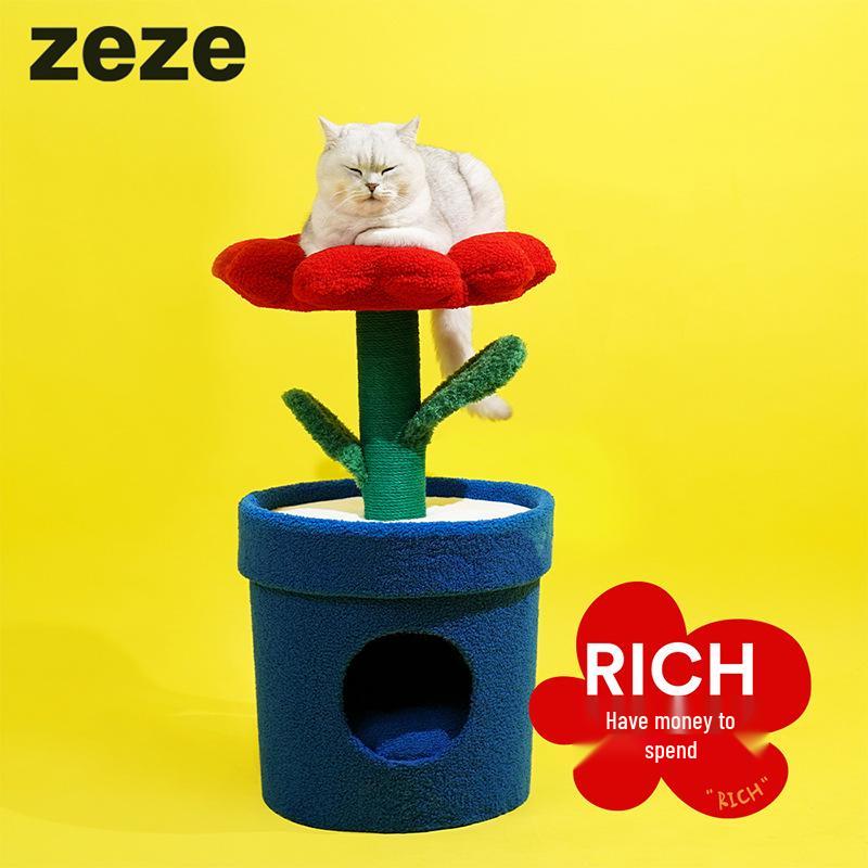 Zeze Money Flower Cat Nest: Enclosed Cat House with Scratching Post, Soft and Breathable.