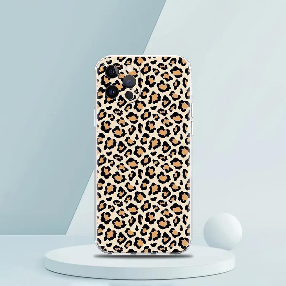For iPhone 15 16 14 13 12 mini 11 Pro Max XS X XR SE 7 8 Plus Silicone Clear Cover Leopard Cheetah print Luxury Phone Case