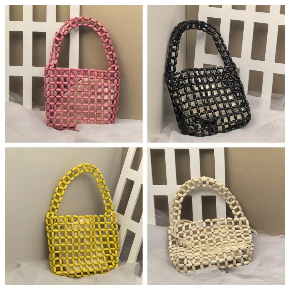 Handmade Beaded Woven Bag Pure Color Openwork Bag Fashion Hollow Out Bag Girls