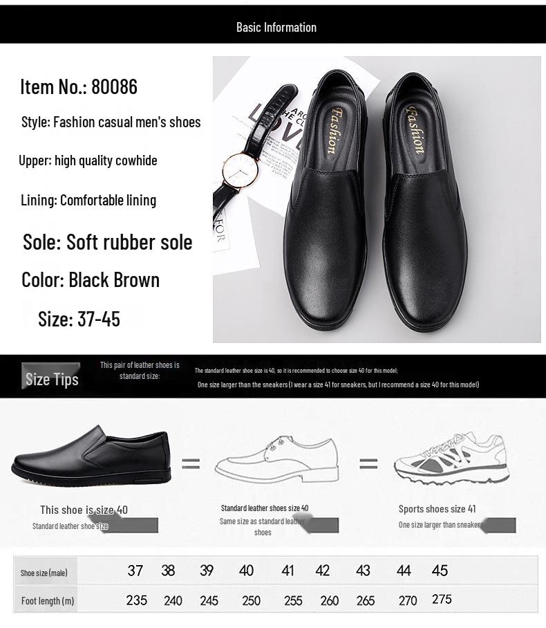 Men's Large Slip-on Loafers - Casual Leather, Cowhide, Spring/Summer Shoes