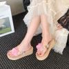 2025 Summer New Fashionable Versatile Non-slip Slope Heel Flower Vacation Thick Bottom Lightweight Height-increasing Flip-flops Women