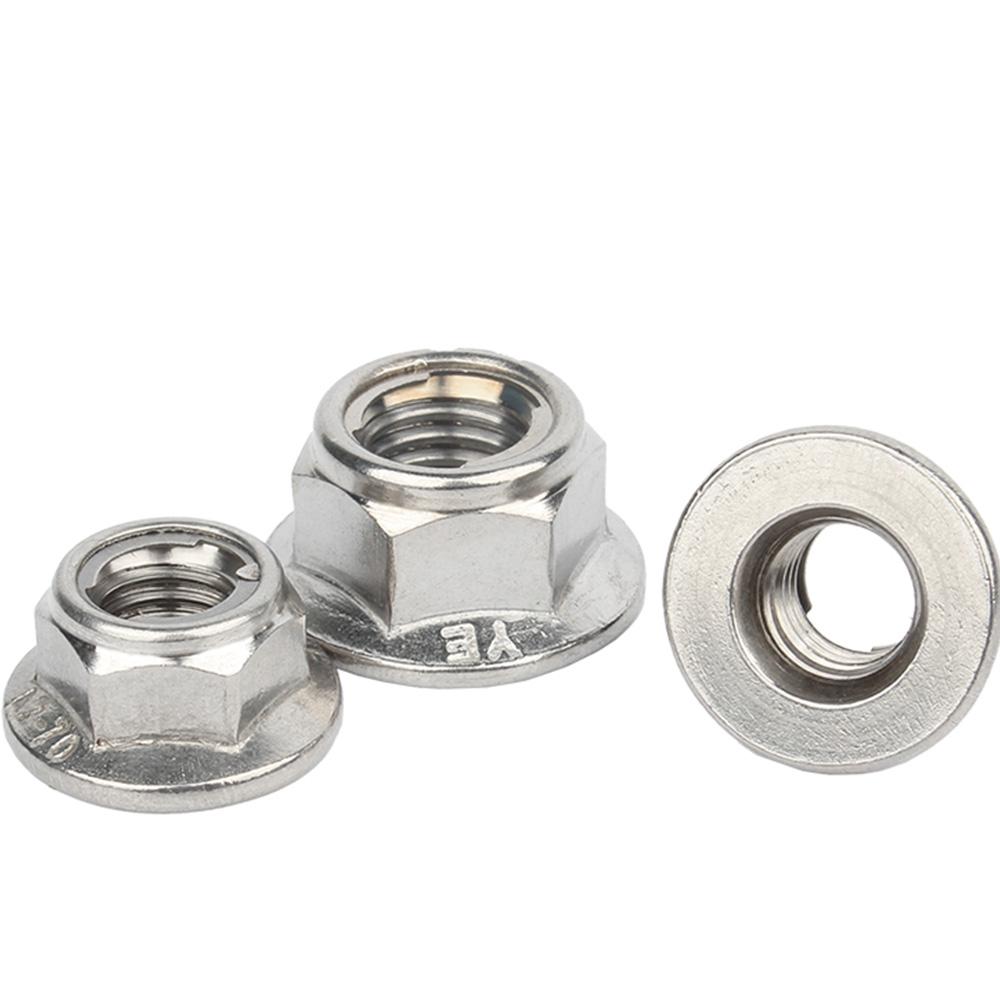 2/5/10pcs M4-M10 304 A2 Stainless Steel Prevailing Torque Type All Metal Insert Hex Hexagon Self Lock Nut With Flange Locknut