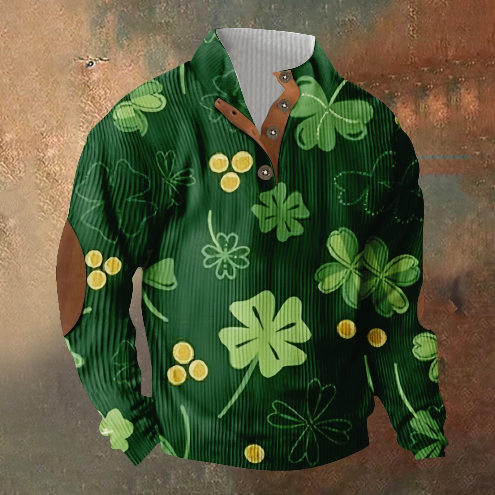 

Трикотажный принт на 3 пуговицах - вельветовый мужской свитшот со стоячим воротником и карманом, повседневный свитшот на пуговицах для активного отдыха L армия зеленый