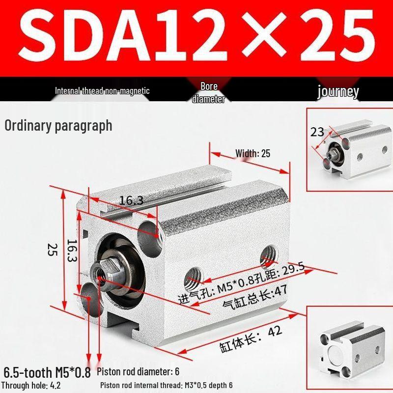 SDA Series Pneumatic Cylinders: Sizes 12 to 100mm, Stroke 35 to 90mm